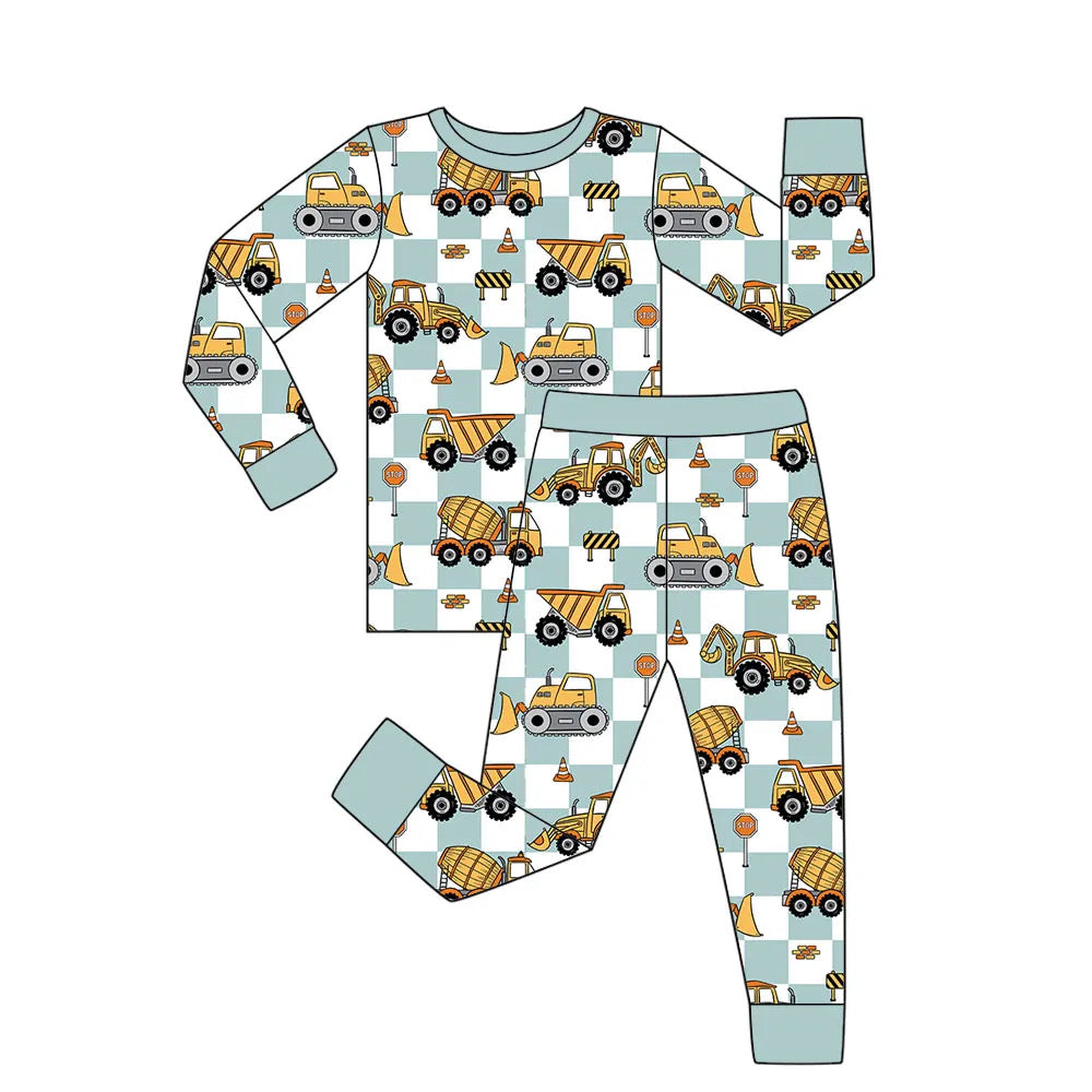 Checkered Dump Trucks | Two-Piece Long Sleeve Pajama Set